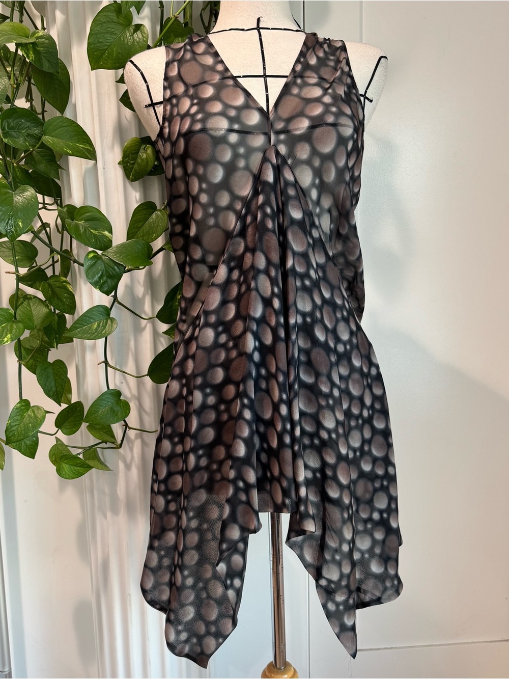 RICK OWENS Size S Taupe Black Dots Sleeveless Dress